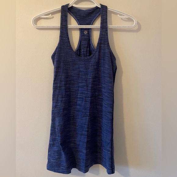 Lululemon Reversible Racerback Athletic Tank Top Heathered Blue Black Gray Sz 2 - Picture 3 of 5